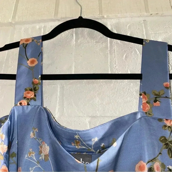 Women’s Size Large Too Cold Shoulder Floral Work Top Office Light Blue Soft - Picture 6 of 8